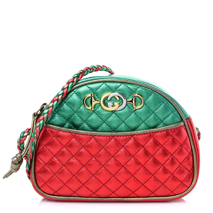 Gucci Laminated Nappa Trapuntata Mini Zumi Dome Shoulder Bag Rosso Jasmine Green Rame 1 of 9
