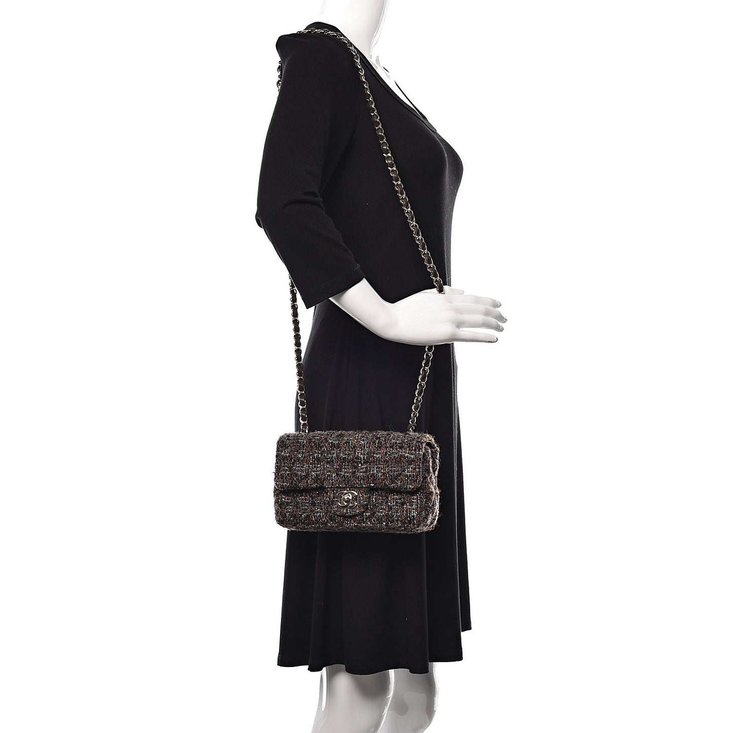 Tweed Quilted Mini Rectangular Flap Beige