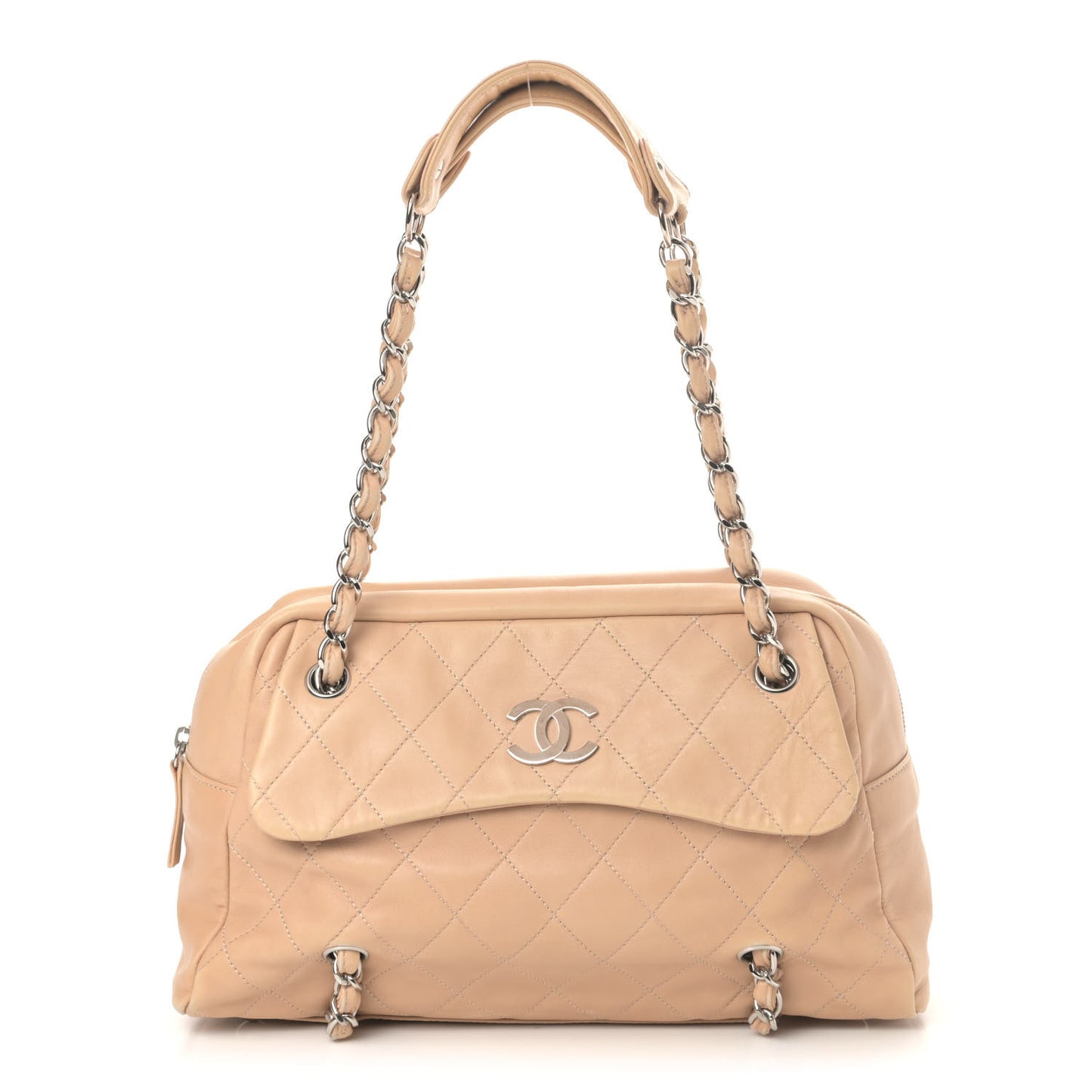 Lambskin Quilted Medium Chain Around Tote Beige