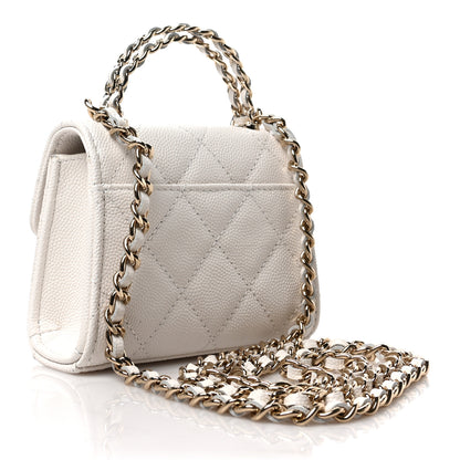 Chanel Caviar Quilted Chain Top Handle With Chain White 3 of 8