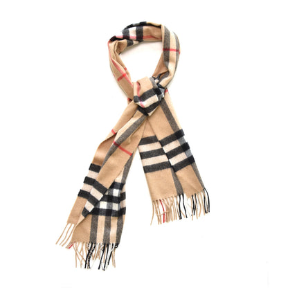 Burberry Cashmere Giant Check Fringe Scarf Camel 1 of 7