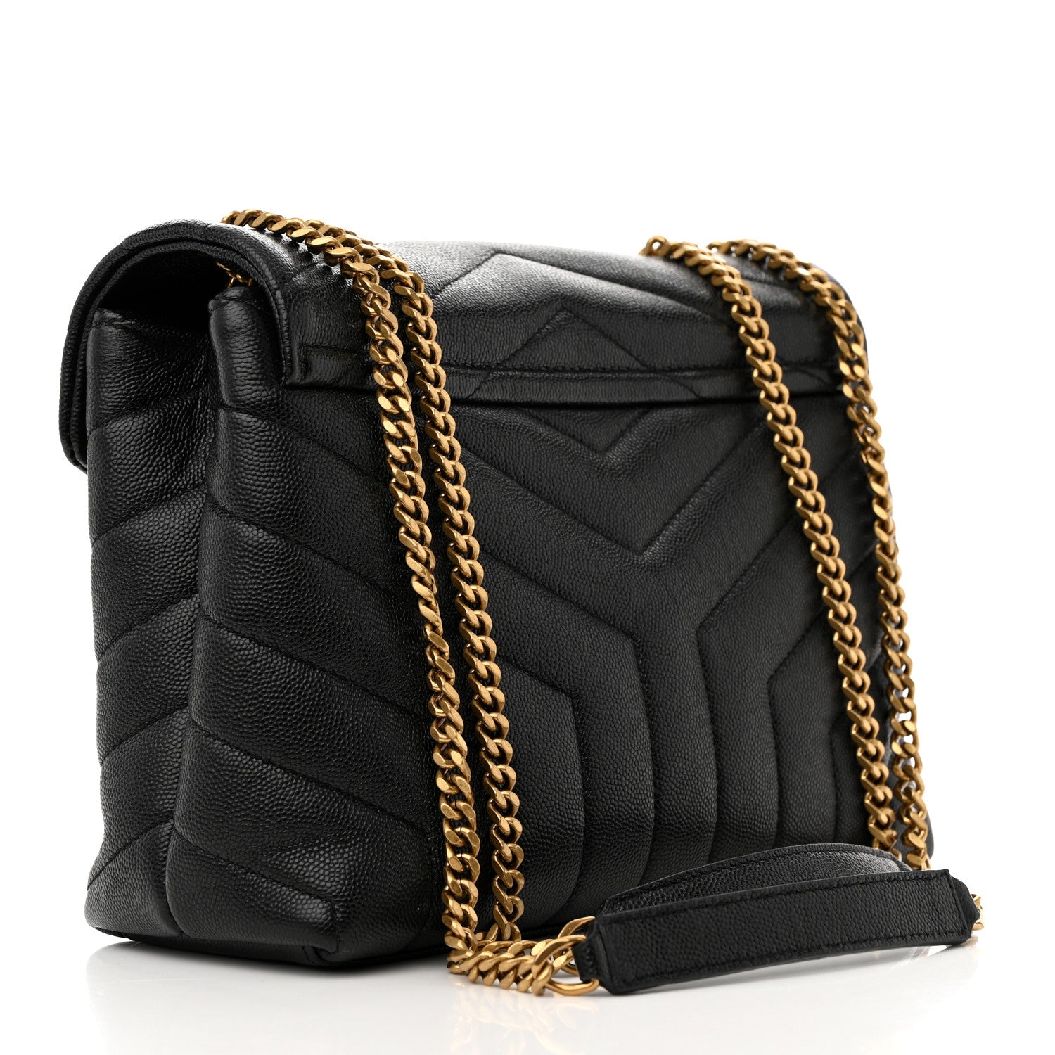 Saint Laurent Grain de Poudre Calfskin Y Quilted Monogram Small Loulou Chain Satchel Black 3 of 11