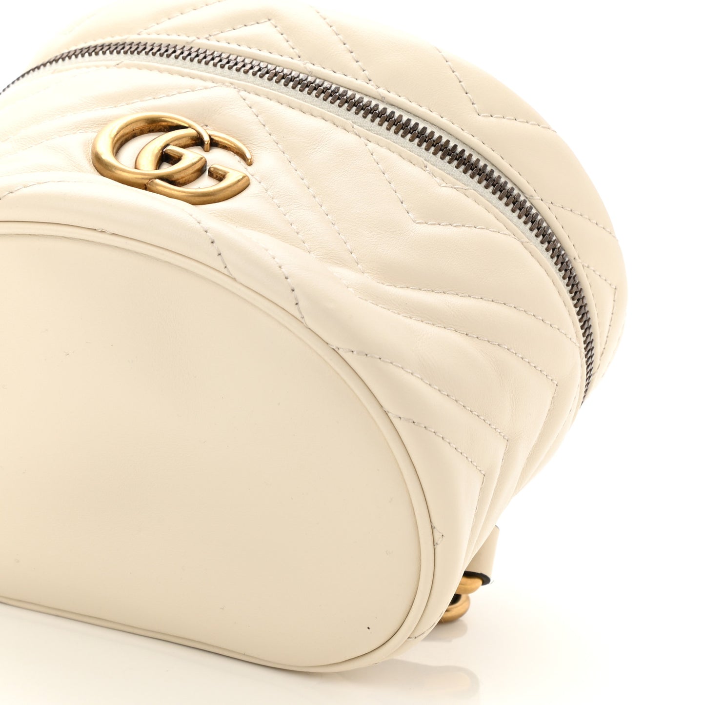 Calfskin Matelasse Mini GG Marmont Round Backpack White