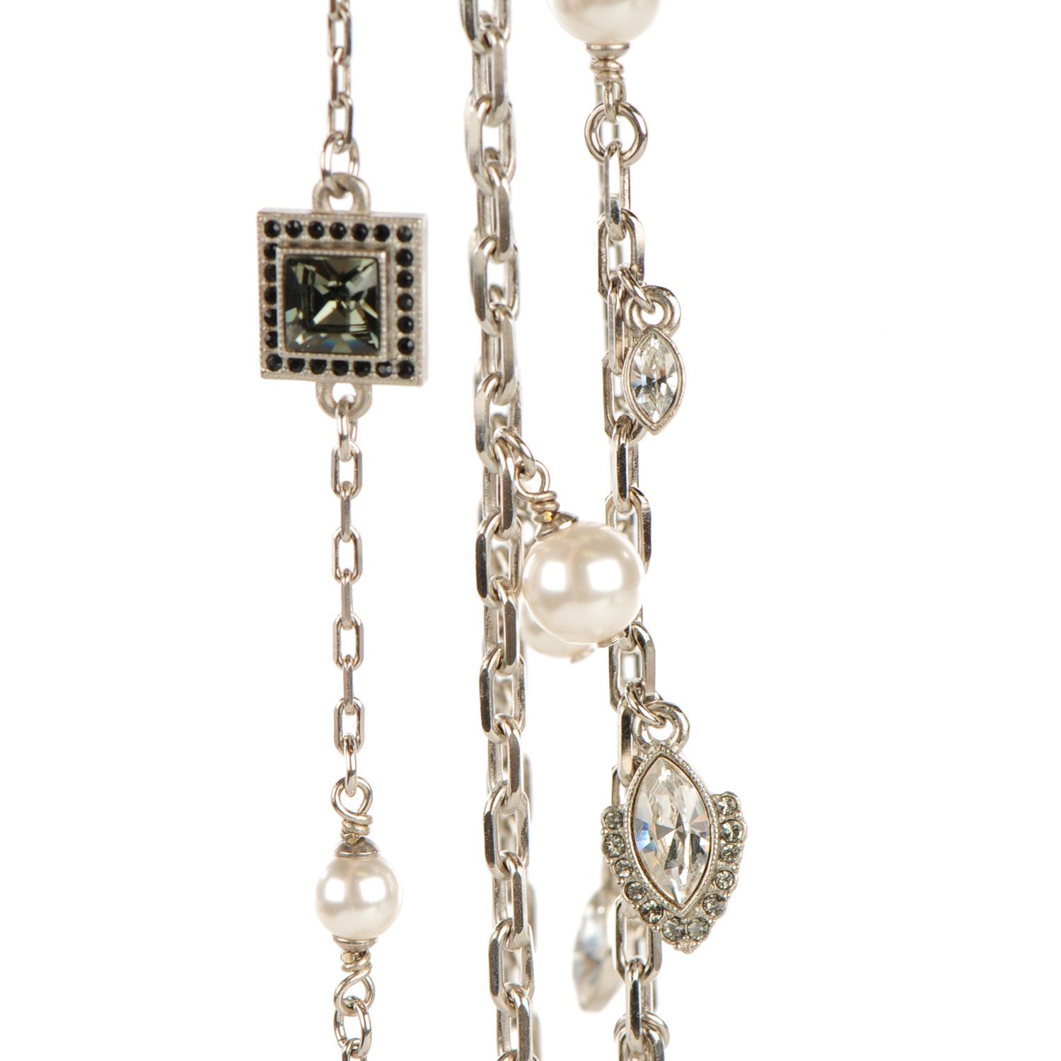 Chanel Swarovski Crystal Triple Strand CC Necklace Silver 7 of 9