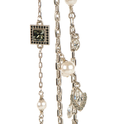Chanel Swarovski Crystal Triple Strand CC Necklace Silver 7 of 9