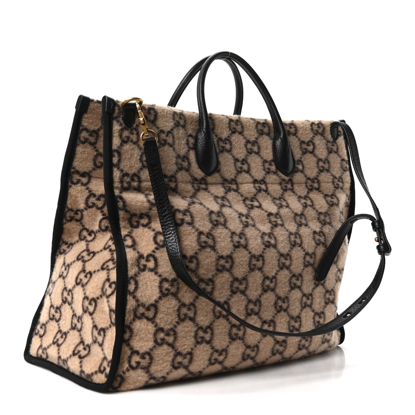 Covered Wool GG Monogram Large Tote Bag Beige Ebony