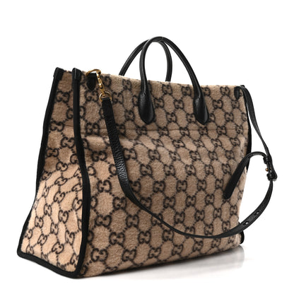Gucci Covered Wool GG Monogram Large Tote Bag Beige Ebony 3 of 10