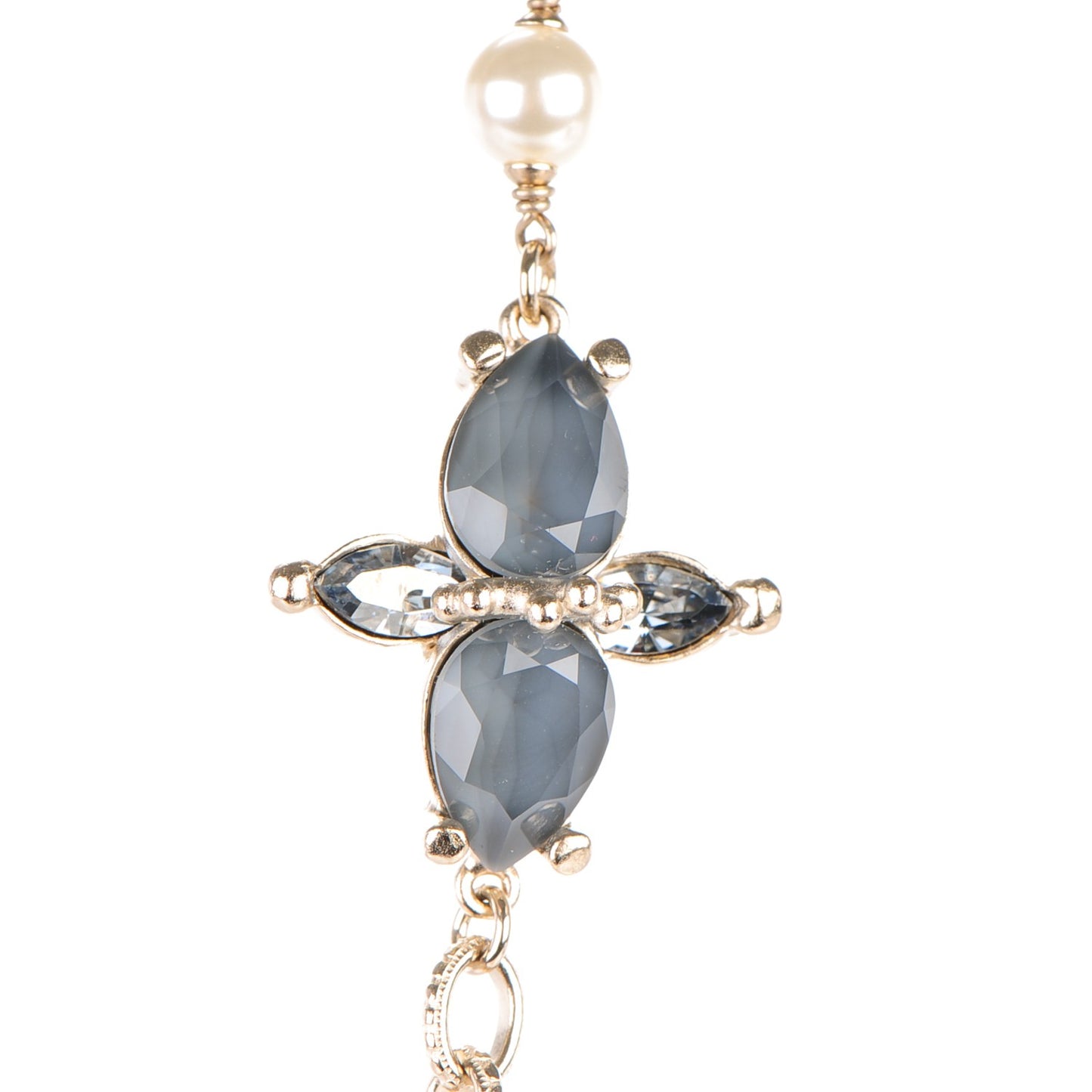 Pearl Crystal Bead CC Long Necklace Gold Grey Multicolor