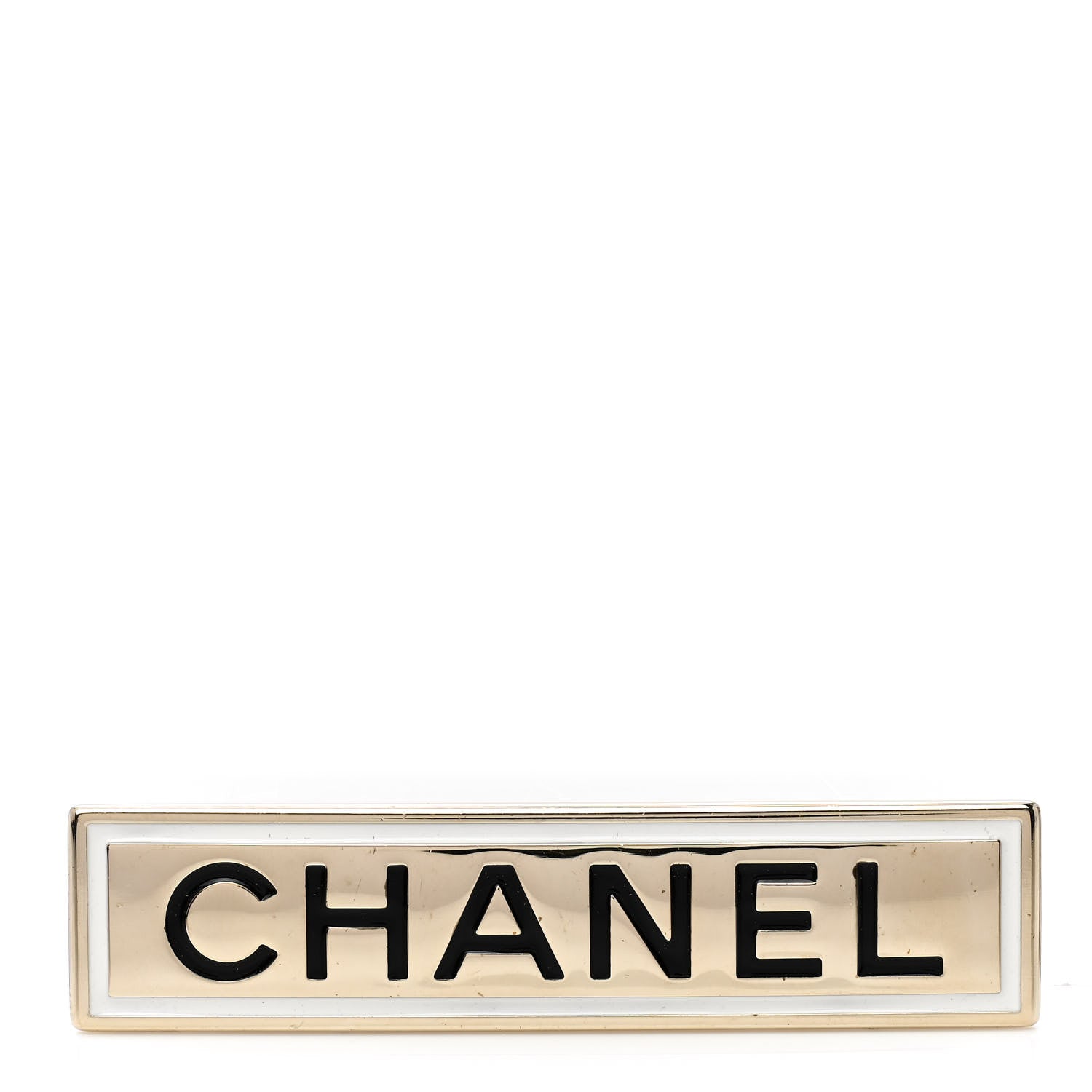 Chanel Metal Enamel Logo Brooch Gold 1 of 3