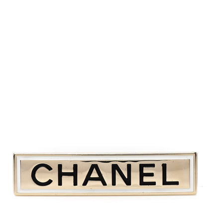 Chanel Metal Enamel Logo Brooch Gold 1 of 3