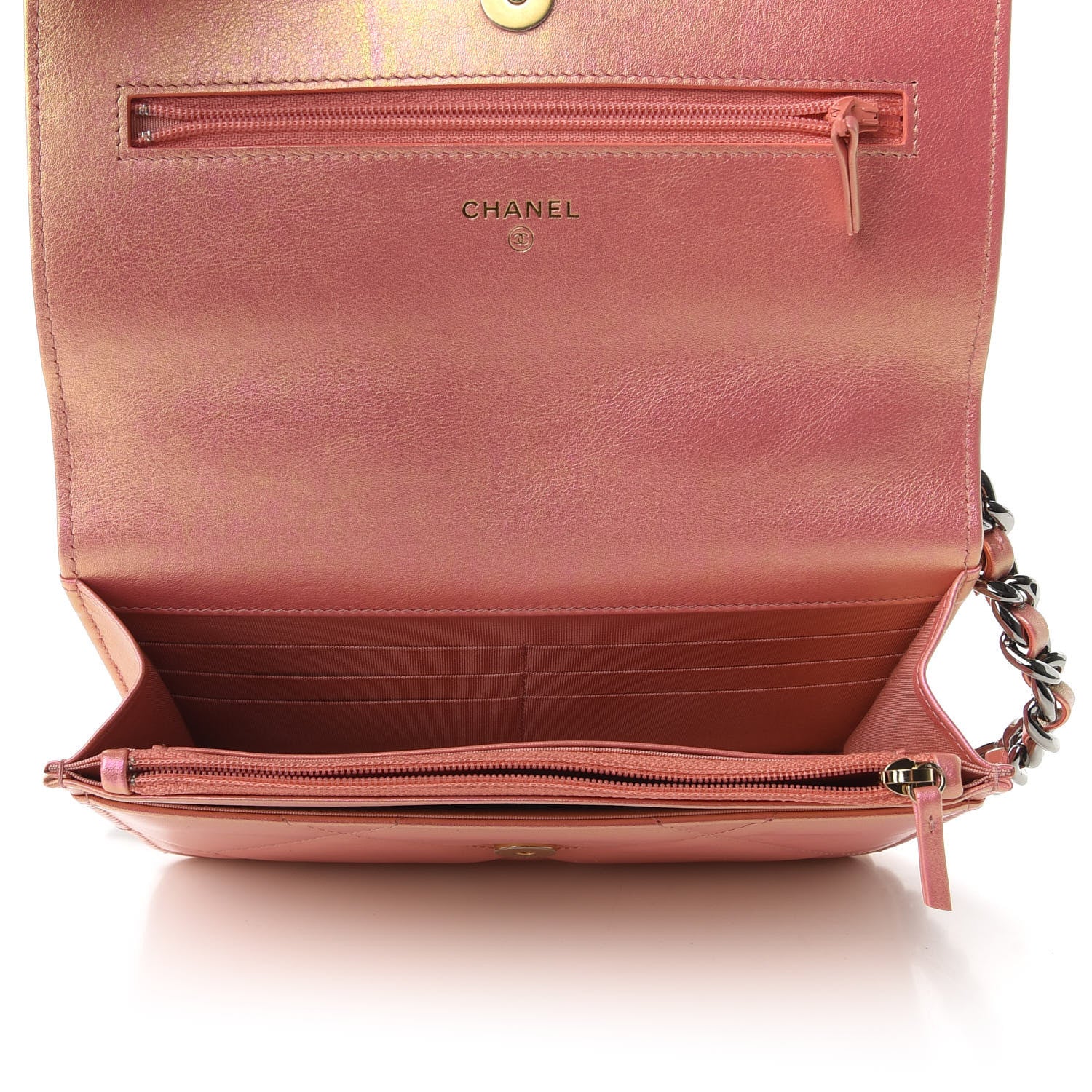Chanel Iridescent Calfskin Quilted 19 Wallet On Chain WOC Pink 7 of 10
