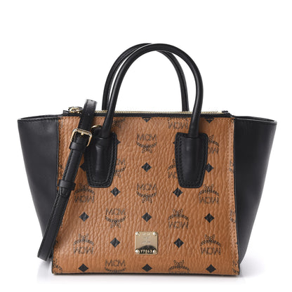 MCM Visetos Small Kathy Double Zip Tote Cognac Black 1 of 10