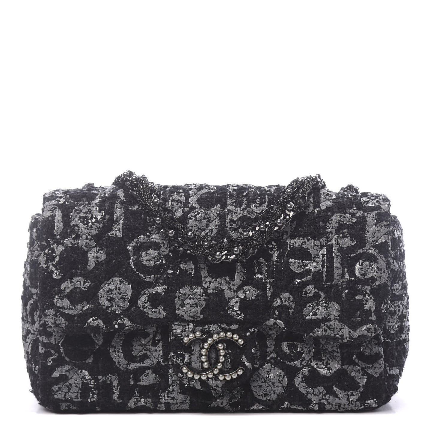 Painted Tweed Medium Single Flap Black Grey