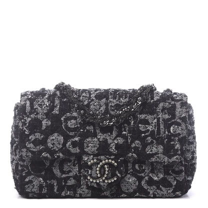 Chanel Painted Tweed Medium Single Flap Black Grey 1 of 11