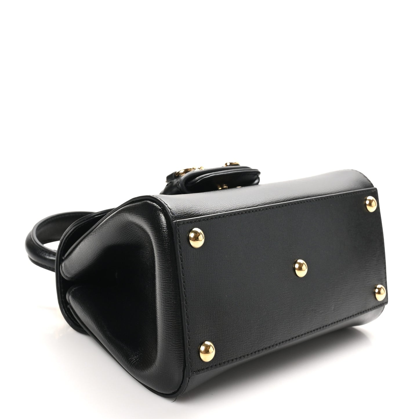Glazed Textured Calfskin Mini Horsebit 1955 Top Handle Flap Bag Black