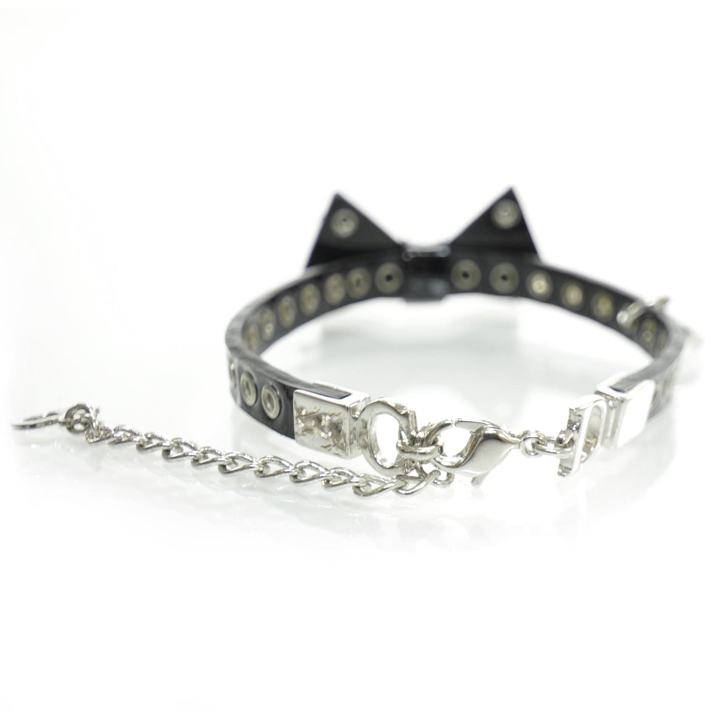 Patent Leather Grommet Bow Bracelet Black