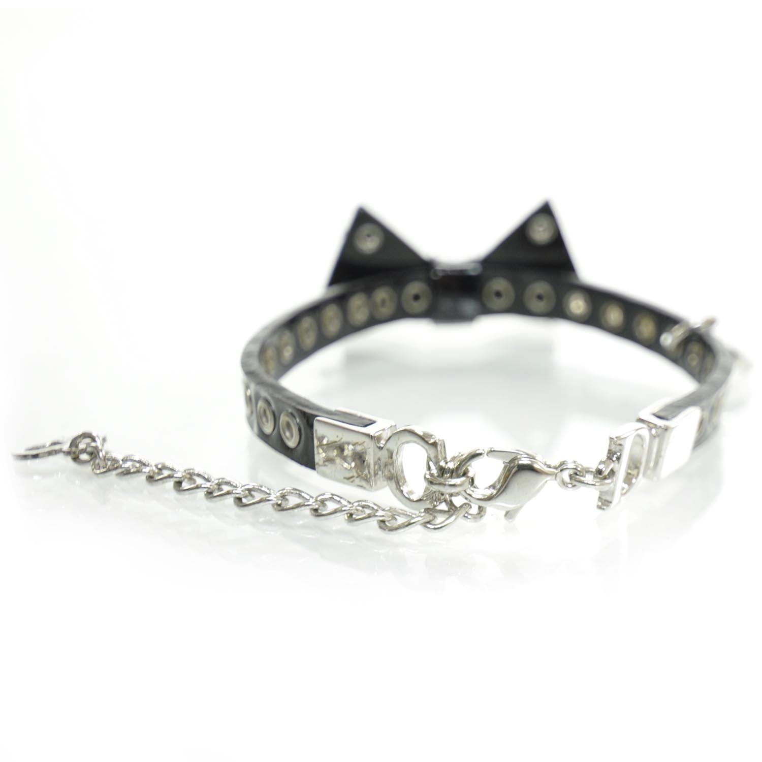 Christian Dior Patent Leather Grommet Bow Bracelet Black 5 of 6