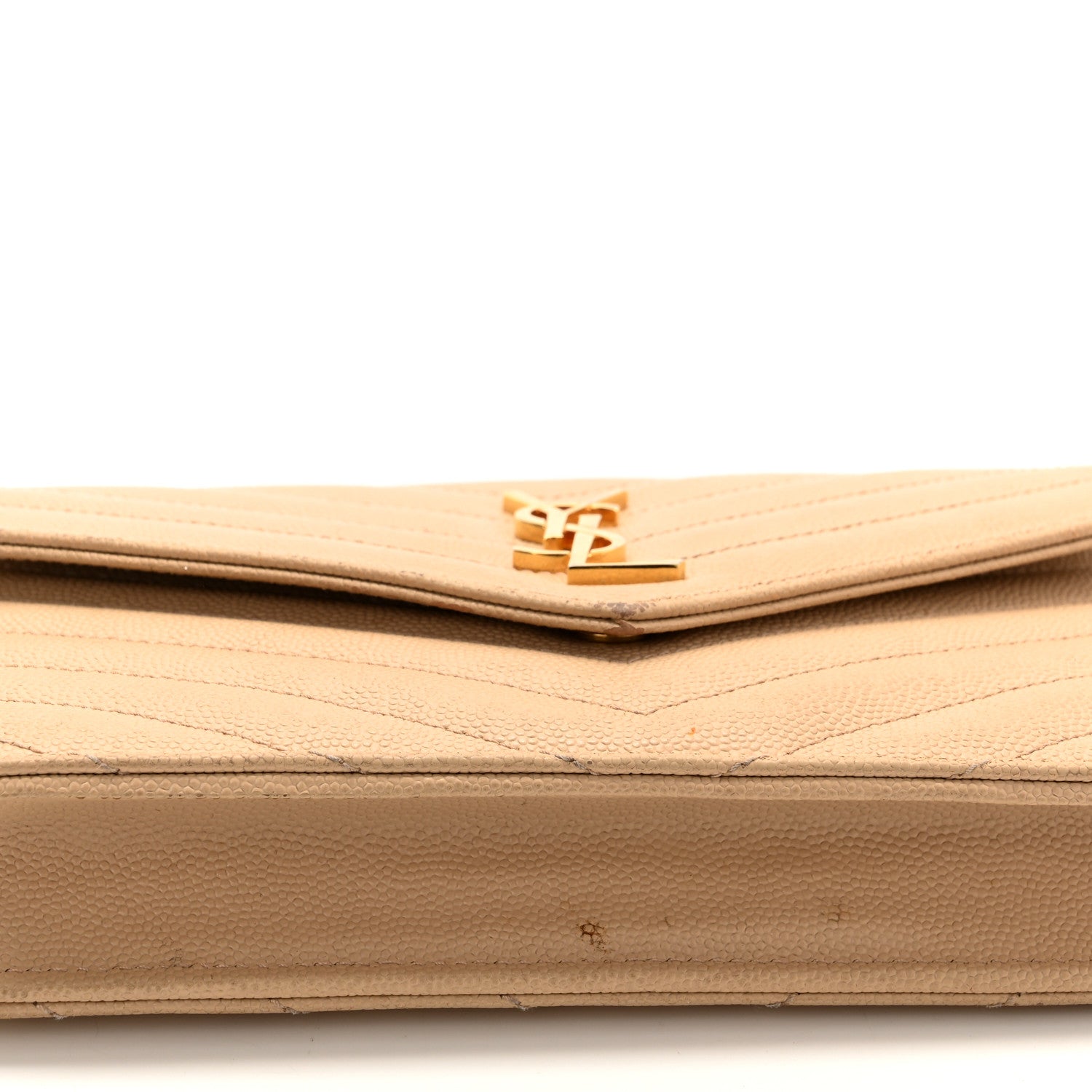 Saint Laurent Grain De Poudre Matelasse Chevron Monogram Envelope Chain Wallet Nude Powder 11 of 15