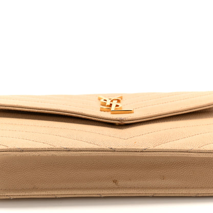 Saint Laurent Grain De Poudre Matelasse Chevron Monogram Envelope Chain Wallet Nude Powder 11 of 15