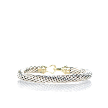 David Yurman Sterling Silver 14K Yellow Gold 7mm Cable Classic Buckle Bracelet 3 of 5