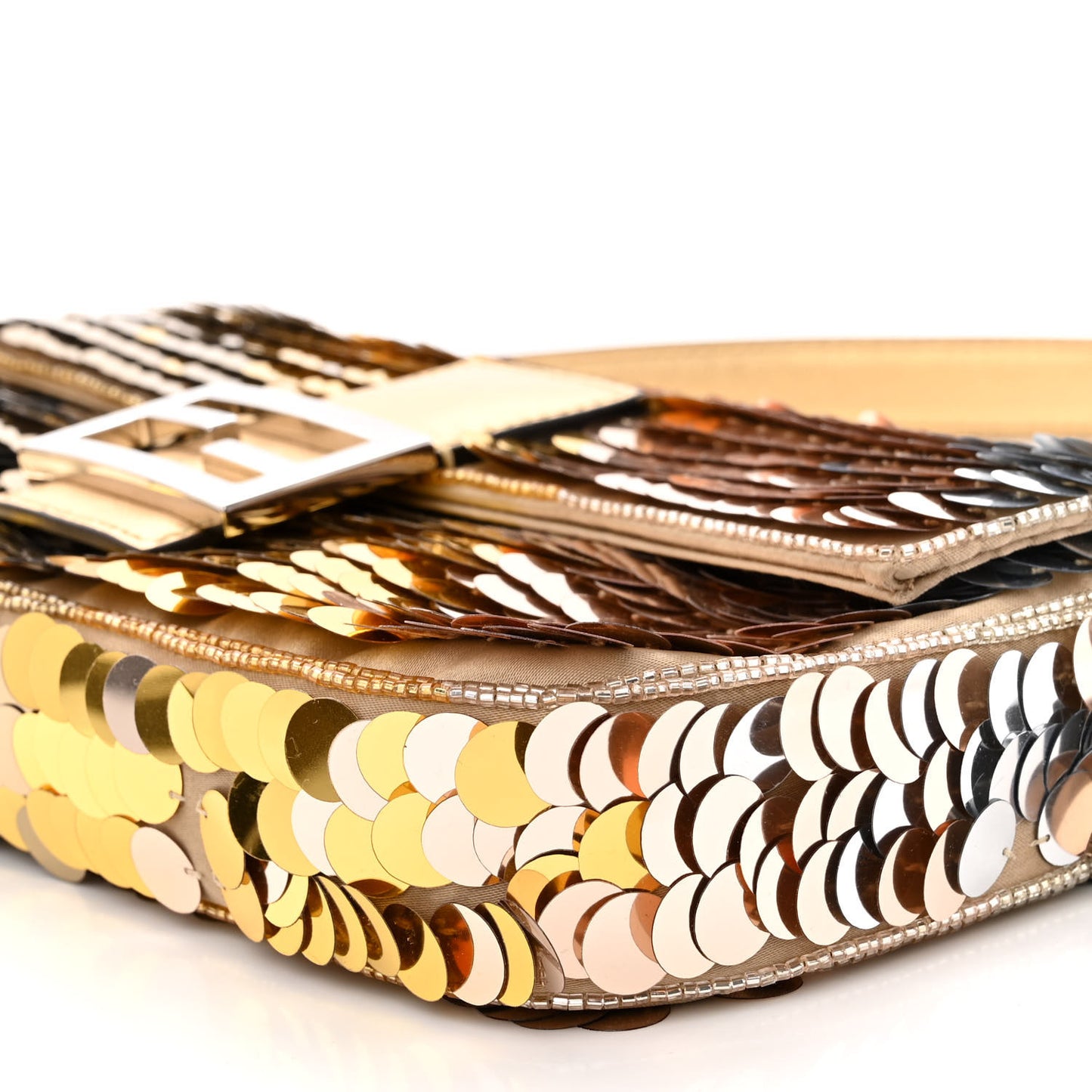 Sequin Paillettes Vitello Laminato Striped Baguette 1997 Oro Sfumato