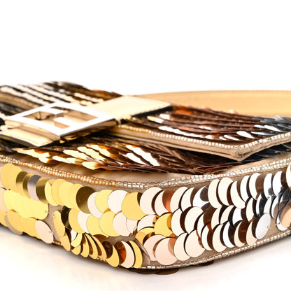 Fendi Sequin Paillettes Vitello Laminato Striped Baguette 1997 Oro Sfumato 9 of 9
