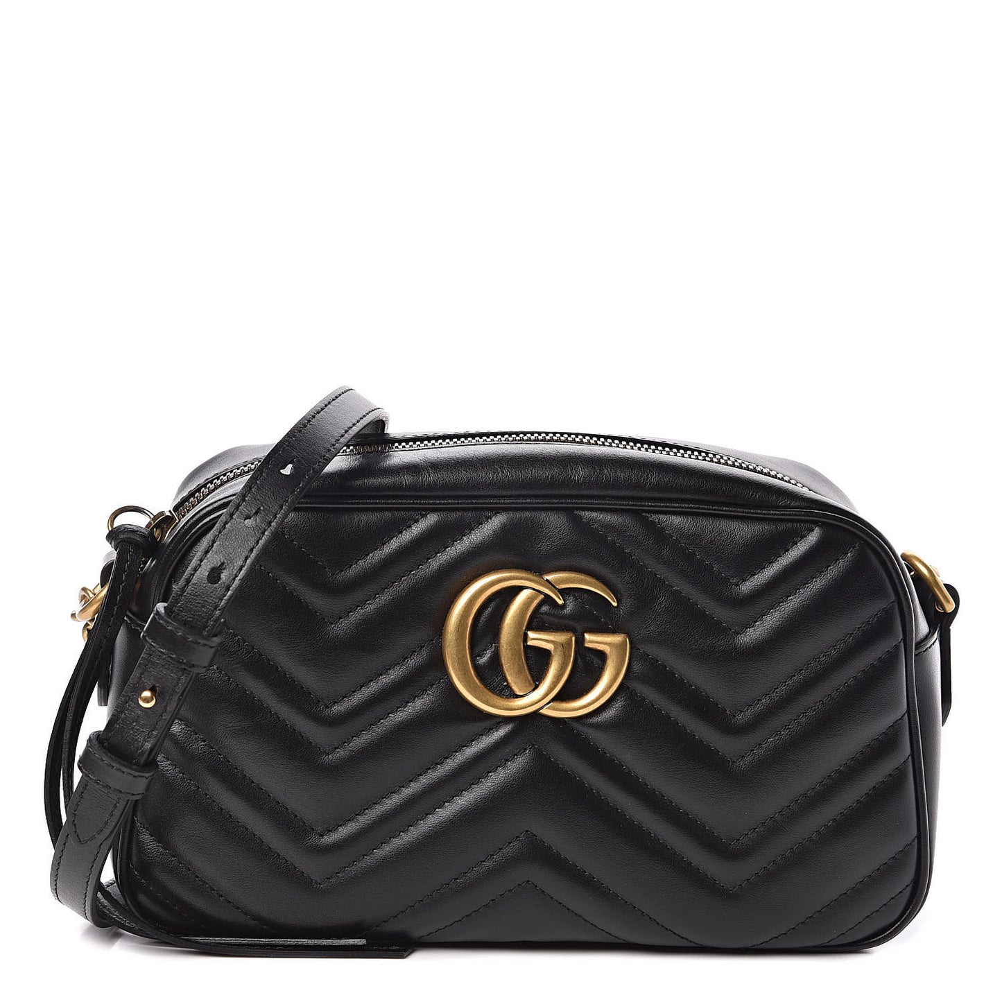 Calfskin Matelasse Small GG Marmont Chain Shoulder Bag Black