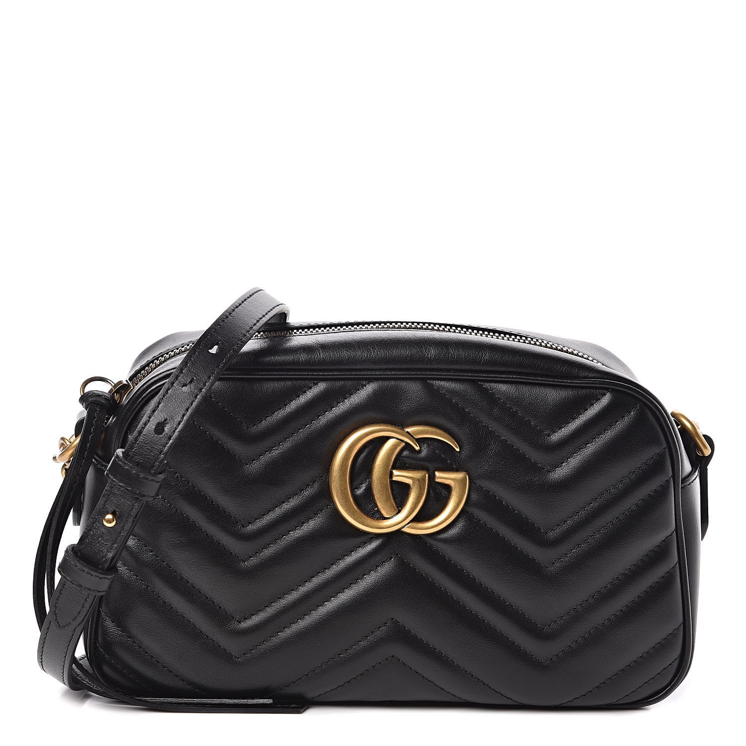 Gucci Calfskin Matelasse Small GG Marmont Chain Shoulder Bag Black 1 of 13