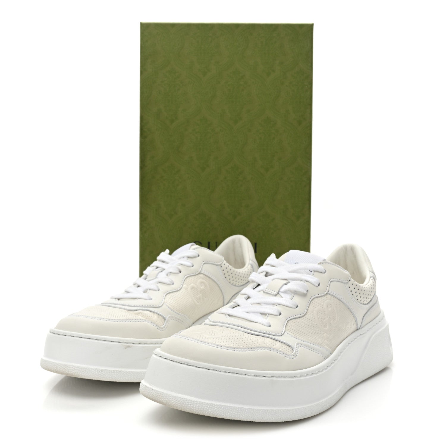 Gucci Calfskin GG Tennis Embossed Perforated Womens Platform 55mm Sneakers 42 Great White 10 of 10