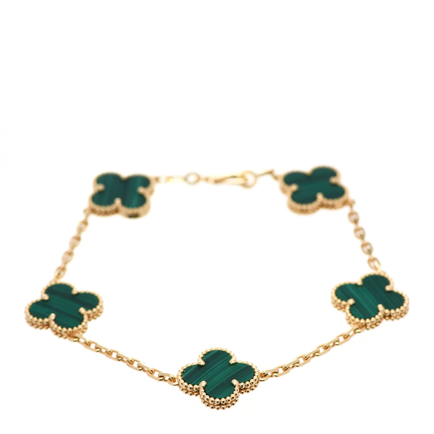 Van Cleef & Arpels 18K Yellow Gold Malachite 5 Motifs Vintage Alhambra Bracelet 1 of 6
