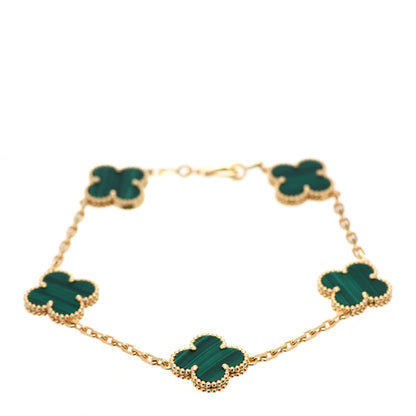 Van Cleef & Arpels 18K Yellow Gold Malachite 5 Motifs Vintage Alhambra Bracelet 1 of 6