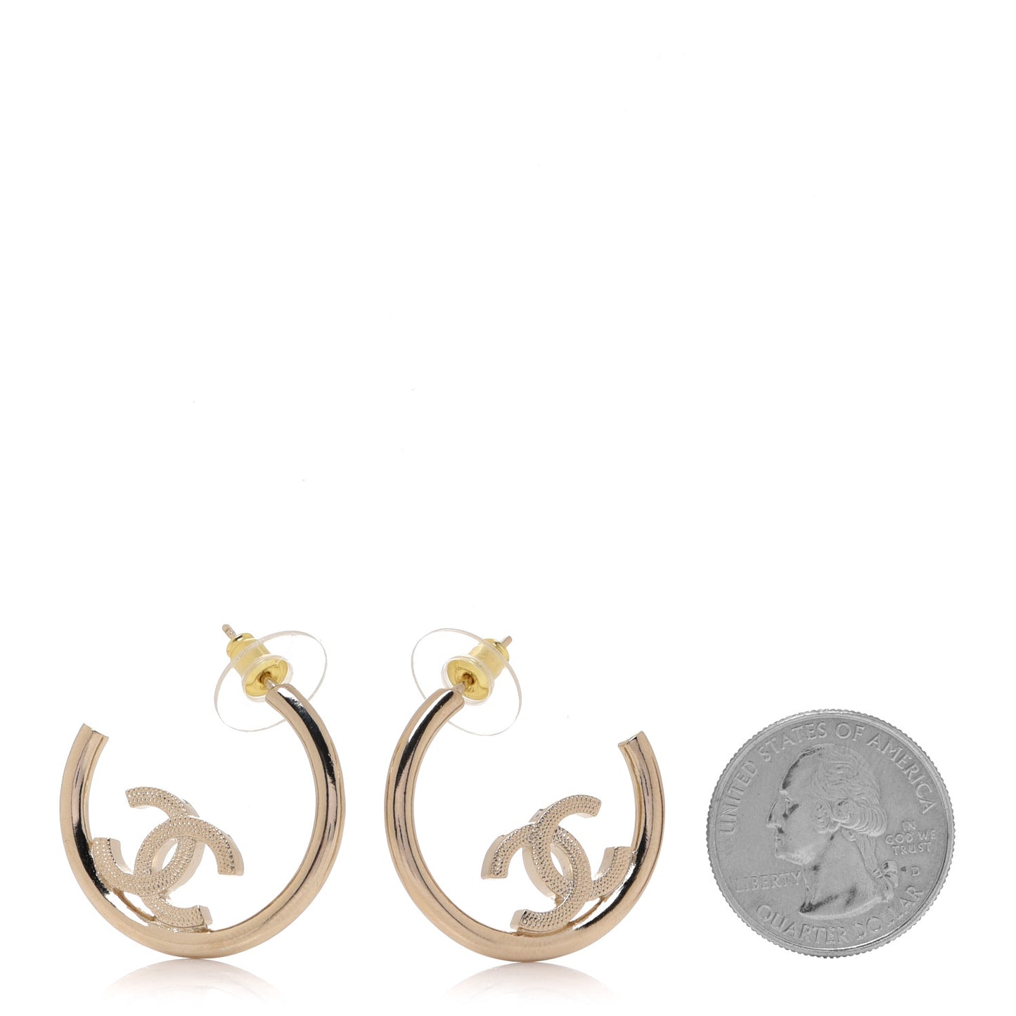 Metal Textured CC Hoop Earrings Gold