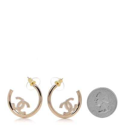 Chanel Metal Textured CC Hoop Earrings Gold 2 of 5