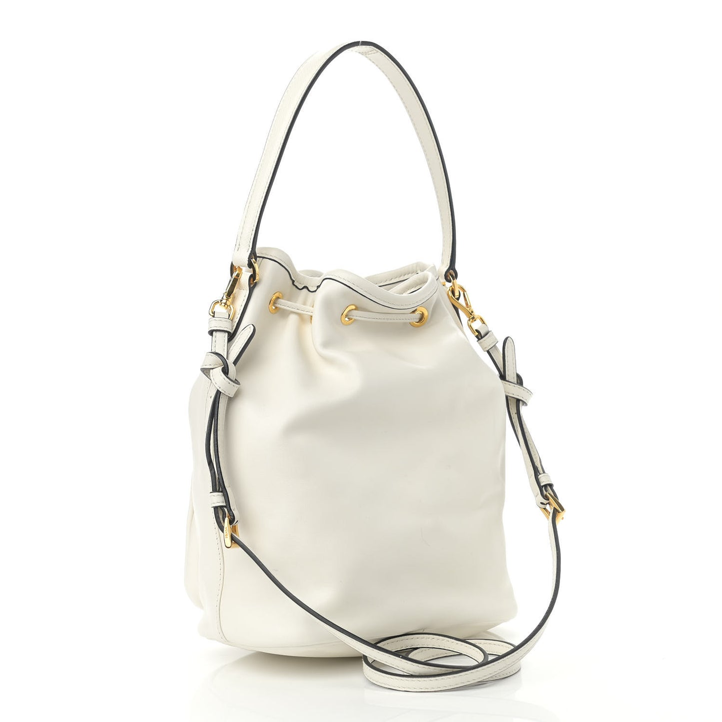 Soft Calfskin Saffiano Mini Bucket Crossbody Bag White