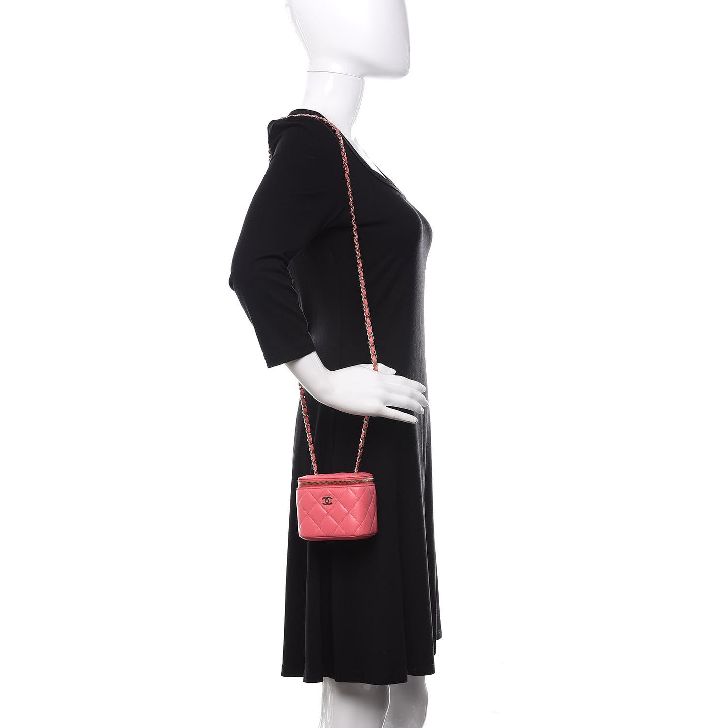 Lambskin Quilted Mini Vanity Case With Chain Coral