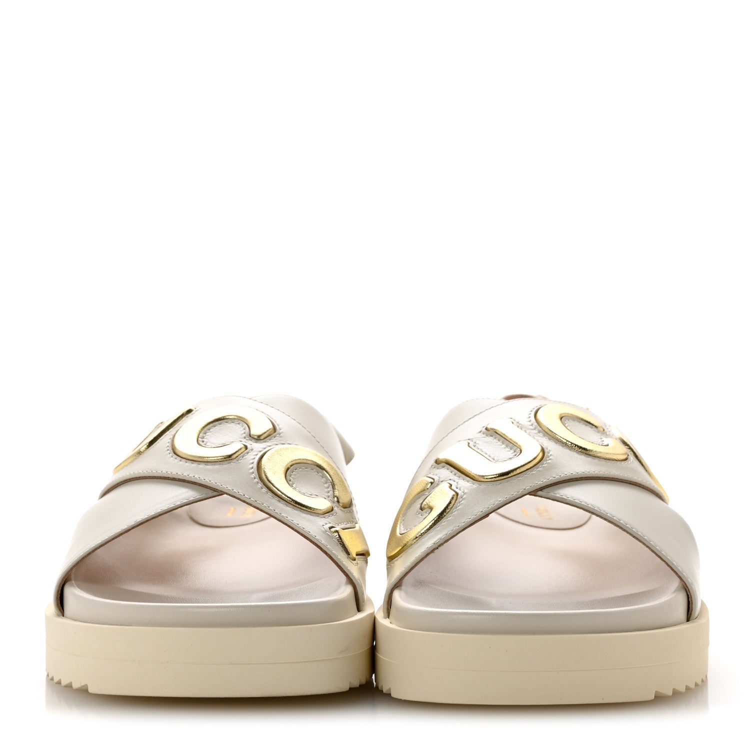 Gucci Calfskin Elizabeth Nappa Charlotte Logo Slingback Sandals 35 Mystic White Platino 3 of 11