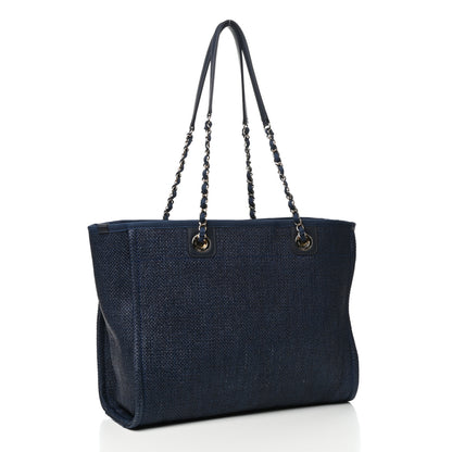 Chanel Woven Straw Raffia Small Deauville Tote Blue 3 of 10