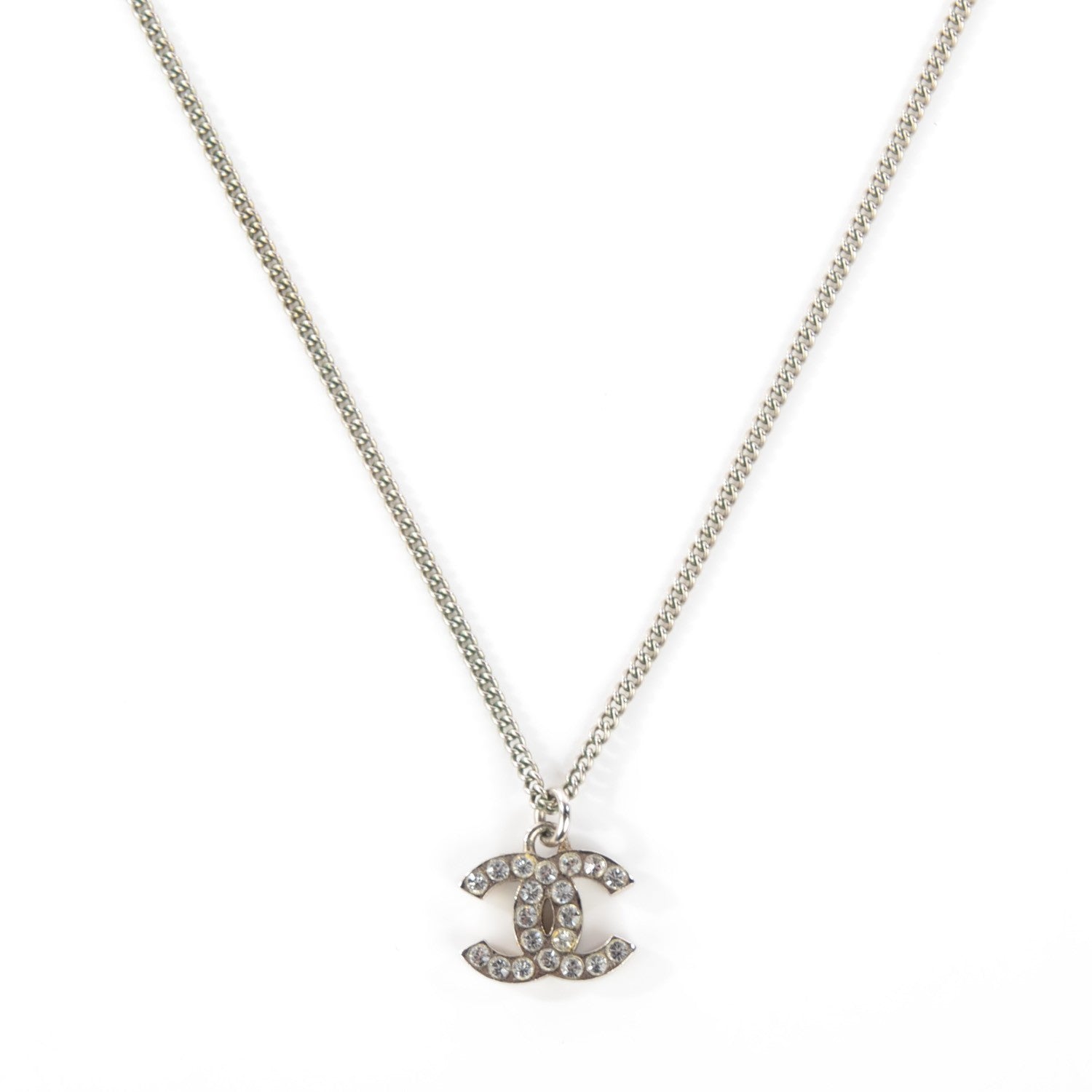 Chanel Crystal Timeless CC Necklace Silver 3 of 7