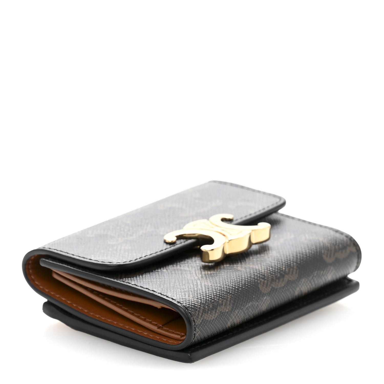 Celine Canvas Triomphe Compact Triomphe Wallet With Coin Purse Tan 5 of 10
