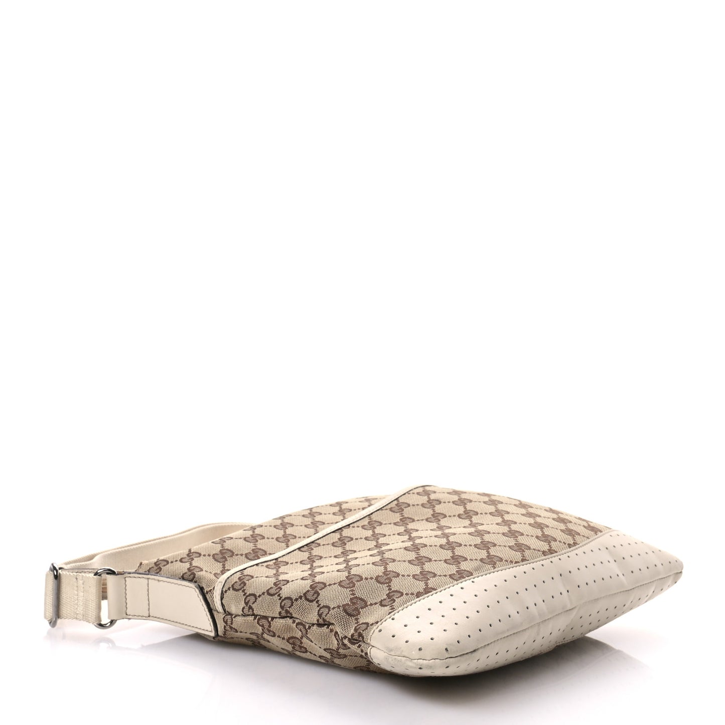 Monogram Calfskin Perforated Medium Flat Messenger Bag Off White