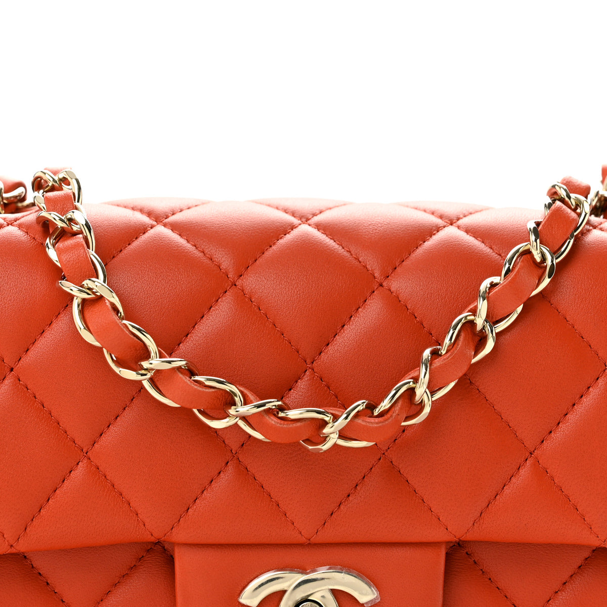 Chanel Lambskin Quilted Mini Rectangular Flap Dark Orange 8 of 12