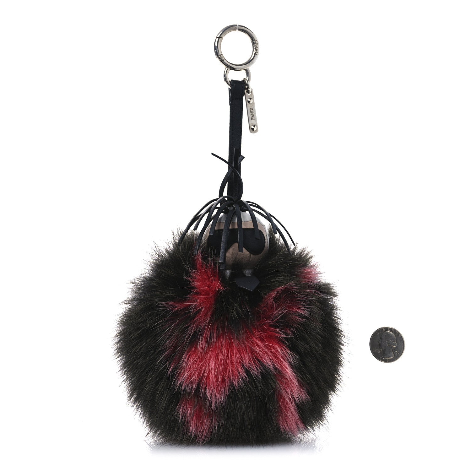 Fendi Fox Fur Shiny Nappa Bi-Color Super Karlito Pom Pom Bag Charm Moro Rosso Chiaro 1 of 4