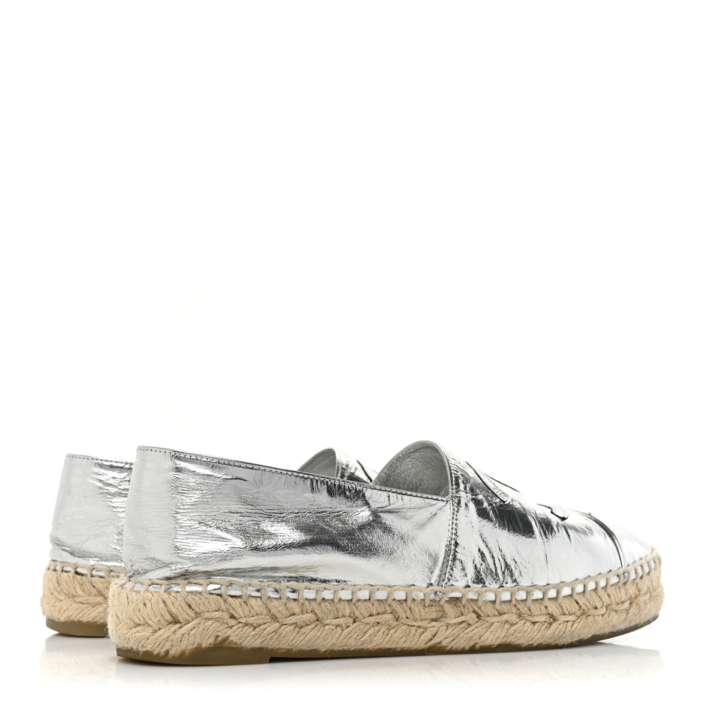 Laminated Goatskin CC Espadrilles 37 Silver