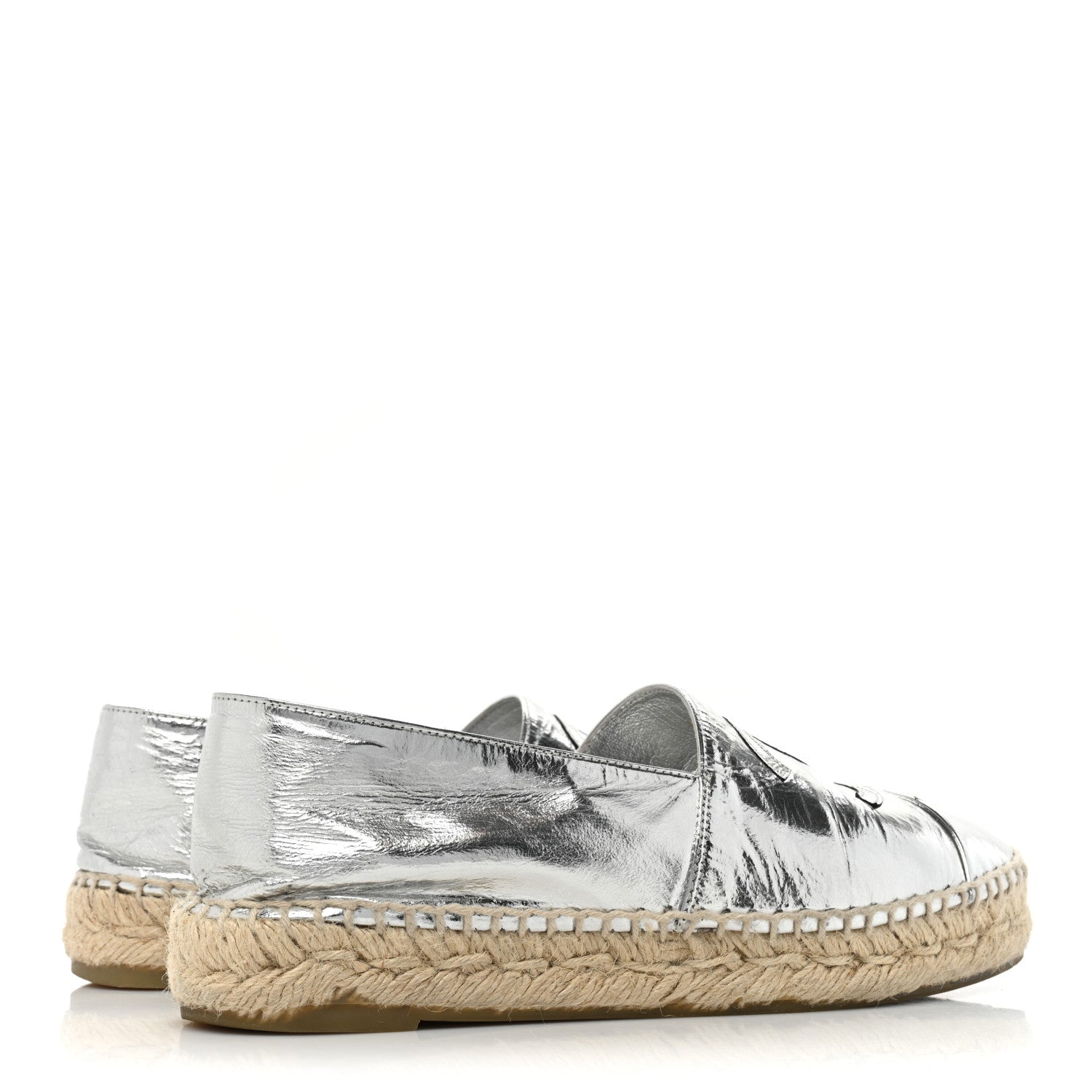 Chanel Laminated Goatskin CC Espadrilles 37 Silver 4 of 14