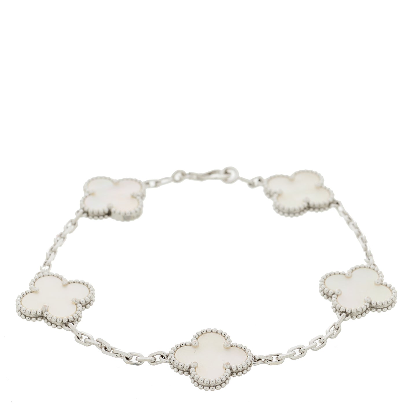 18K White Gold Mother of Pearl 5 Motifs Vintage Alhambra Bracelet