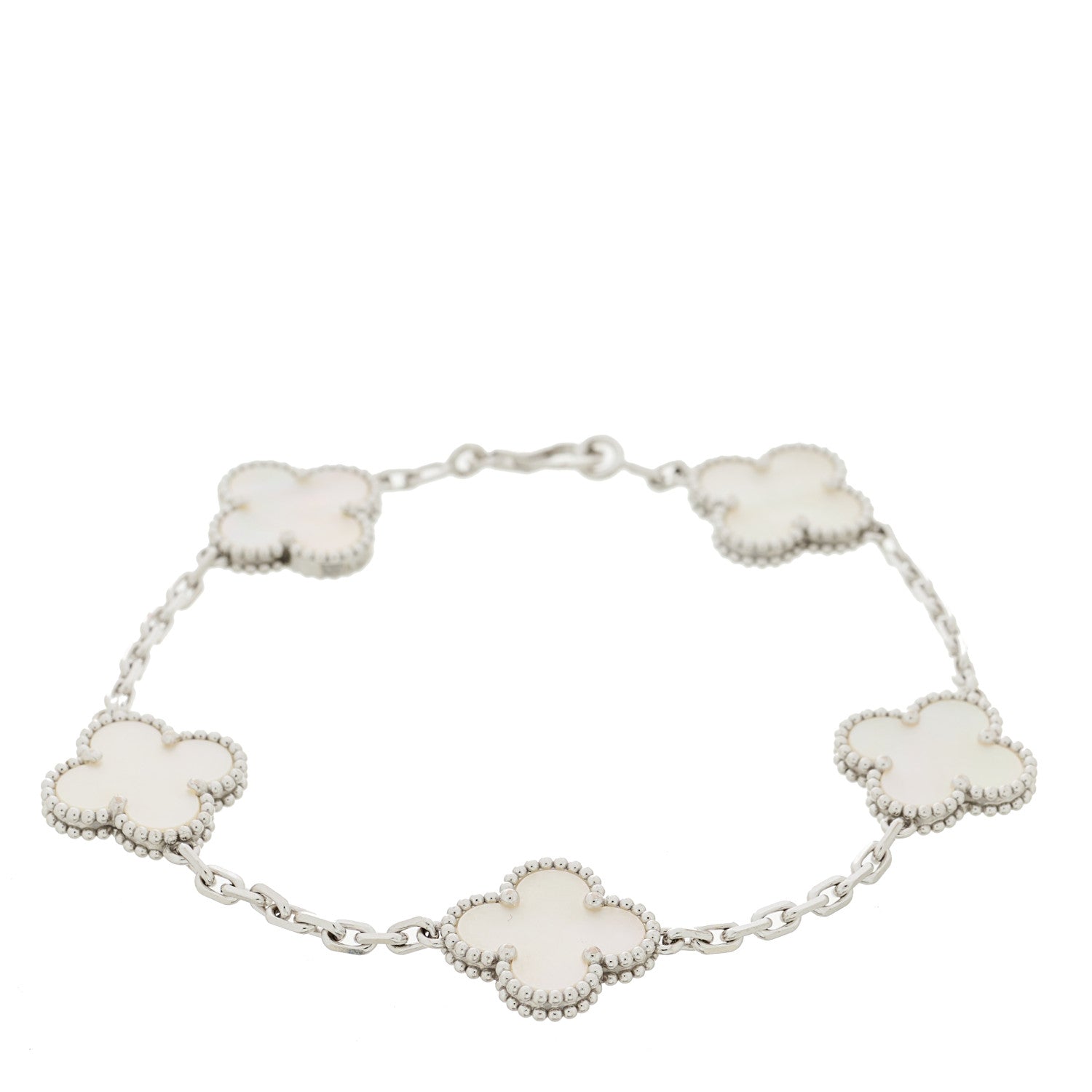 Van Cleef & Arpels 18K White Gold Mother of Pearl 5 Motifs Vintage Alhambra Bracelet 1 of 4