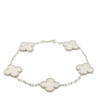 Van Cleef & Arpels 18K White Gold Mother of Pearl 5 Motifs Vintage Alhambra Bracelet 1 of 4