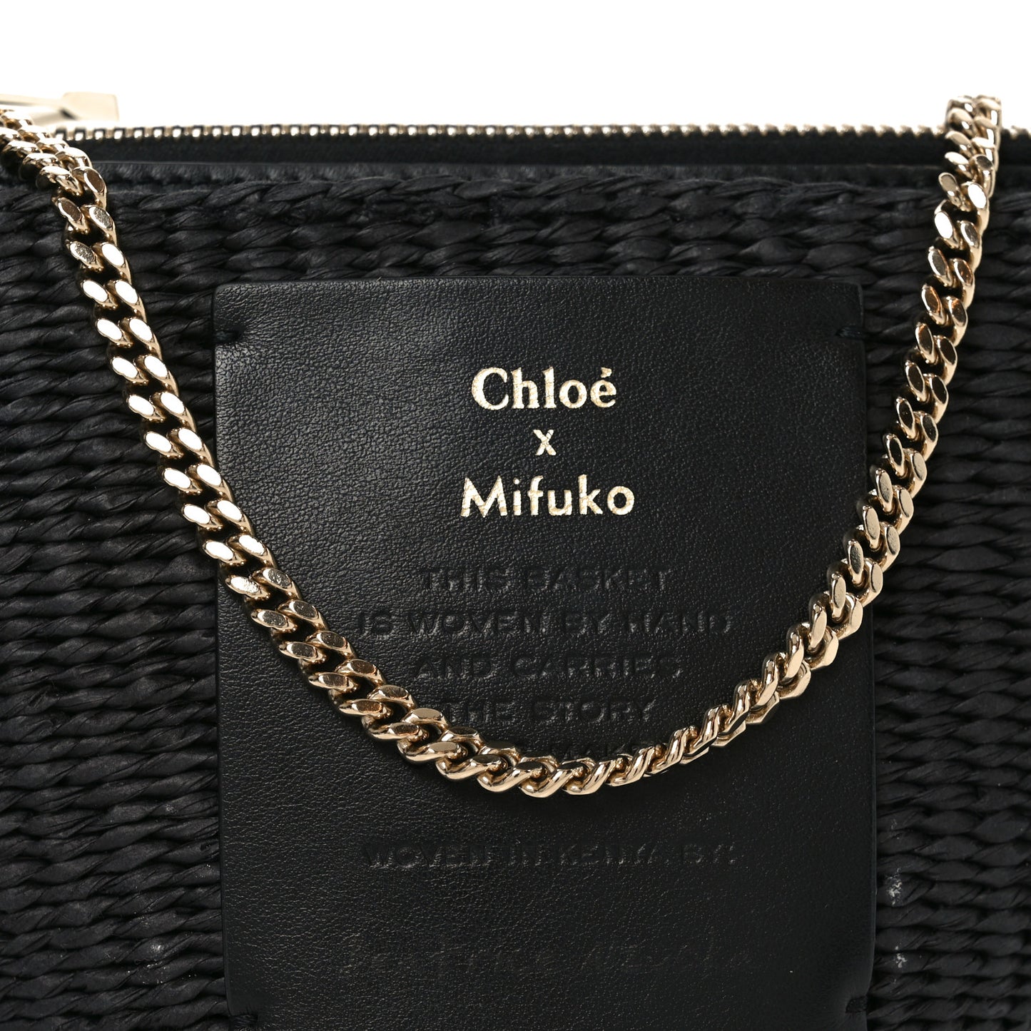 X MIFUKO Raffia Calfskin Mini Chain Basket Black