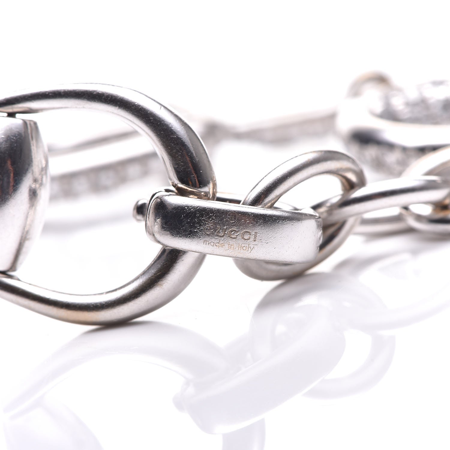 Gucci 18K White Gold Diamond Horsebit Bracelet 18 5 of 8