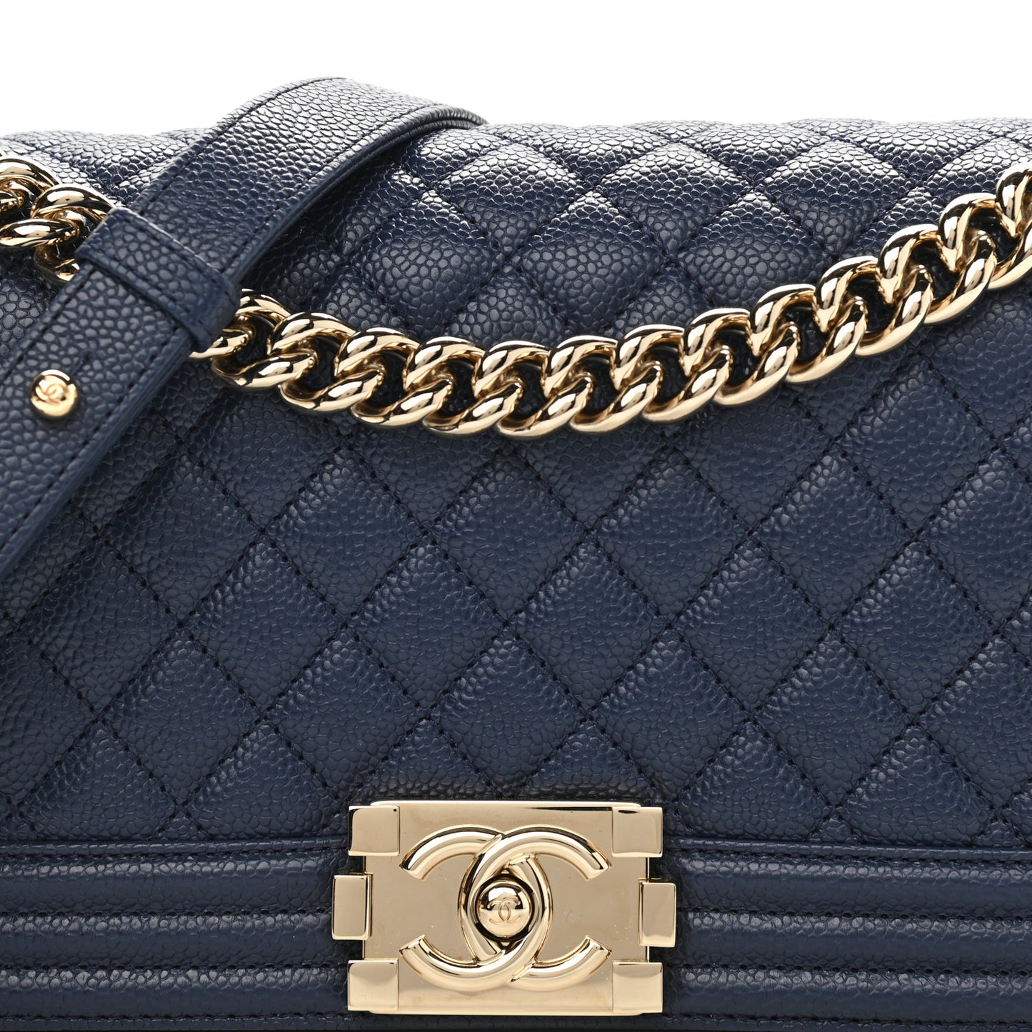 Caviar Quilted Medium Boy Flap Dark Blue